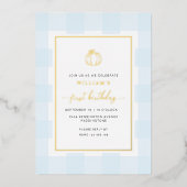 Invitation En Aluminium Automne Citrouille Bleu En vichy Anniversaire Foil (Recto)
