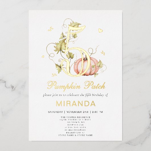 Invitation En Aluminium Automne Citrouille Patch Anniversaire Automne 5e A (Recto)