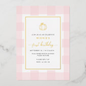 Invitation En Aluminium Automne Citrouille rose En vichy Anniversaire Foil (Recto)