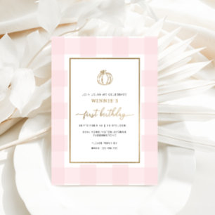 Invitation En Aluminium Automne Citrouille rose En vichy Anniversaire Foil