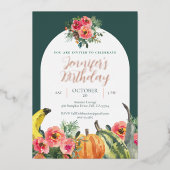 Invitation En Aluminium Automne Citrouille rose Floral or fête d'anniversa (Recto)