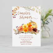 Invitation En Aluminium Automne Fleurs Citrouille Couples Douche Rose Or (Debout devant)