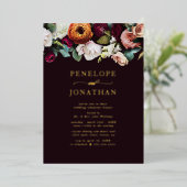 Invitation En Aluminium Automne Floral Mariage Dîner de répétition or (Debout devant)