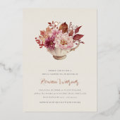 Invitation En Aluminium Automne Floral Teacup Automne Fête des mariées Thé (Recto)