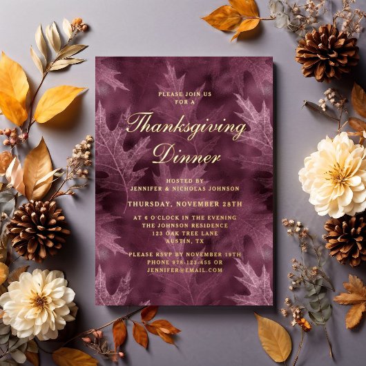 Invitation En Aluminium Automne Moderne quitte Thanksgiving Dinner Party G