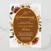Invitation En Aluminium Automne Terracotta Floral Mariage Anniversaire Or (Recto)