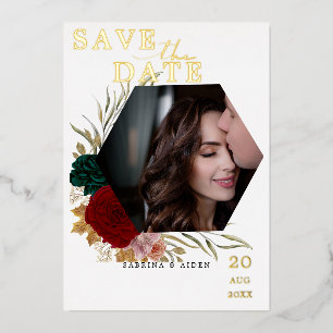 Invitation En Aluminium Autumanal Bourgogne émeraude photo florale