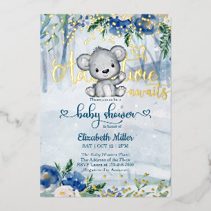 Invitation En Aluminium Aventure d'hiver en attente pour la Baby Shower d'