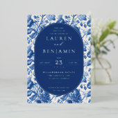 Invitation En Aluminium Azure Blooms Wedding (Debout devant)