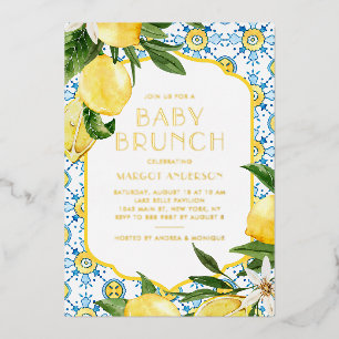 Invitation En Aluminium Baby Brunch Méditerranéen au citron aquarelle