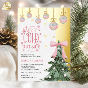 Invitation En Aluminium Baby It's Cold Outside Fête Prénatale Rose Hiver