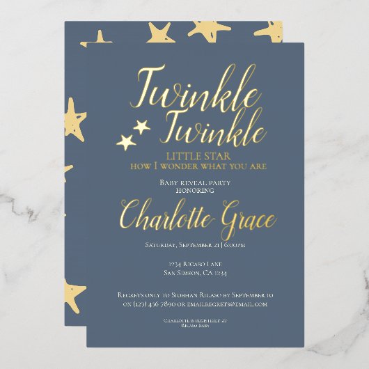 Invitation En Aluminium Baby Reveal Party Twinkle Twinkle Little Star (Recto/Verso)