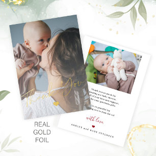Invitation En Aluminium Baby shower 2 photos écriture feuille d'or moderne