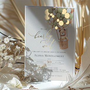 Invitation En Aluminium Baby shower à bulle d'ours adorable or Accent à hu