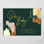 Invitation En Aluminium Baby shower abstrait en terre cuite verte (Recto)