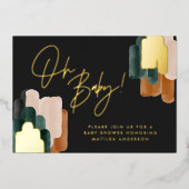 Invitation En Aluminium Baby shower abstrait en terre cuite verte (Recto)