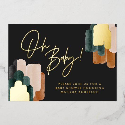 Invitation En Aluminium Baby shower abstrait en terre cuite verte (Recto)