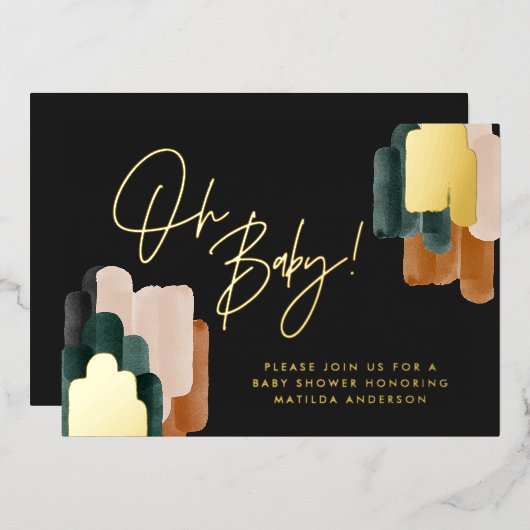 Invitation En Aluminium Baby shower abstrait en terre cuite verte (Recto/Verso)