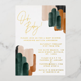 Invitation En Aluminium Baby shower abstrait en terre cuite verte
