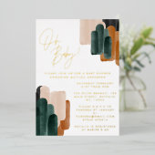 Invitation En Aluminium Baby shower abstrait en terre cuite verte (Debout devant)