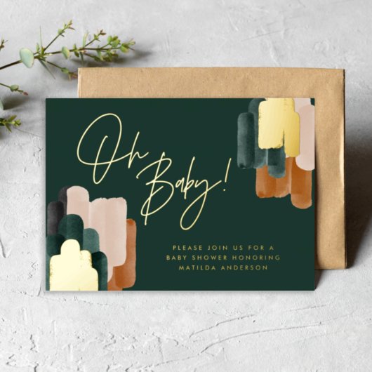 Invitation En Aluminium Baby shower abstrait en terre cuite verte