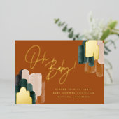 Invitation En Aluminium Baby shower abstrait en terre cuite verte (Debout devant)