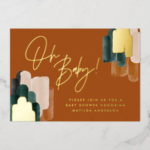 Invitation En Aluminium Baby shower aquarelle abstraite en terre cuite ver