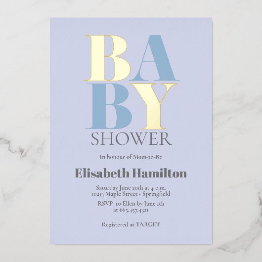 Invitation En Aluminium Baby shower bleu (Recto)