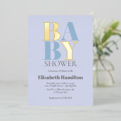 Invitation En Aluminium Baby shower bleu (Debout devant)
