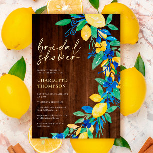 Invitation En Aluminium Baby shower bleu floral en bois script mariage