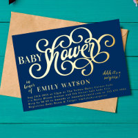 Baby shower bleu moderne Surprise Gold Pressé