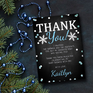 Invitation En Aluminium Baby Shower Blue Boy's Winter Christmas Remercieme