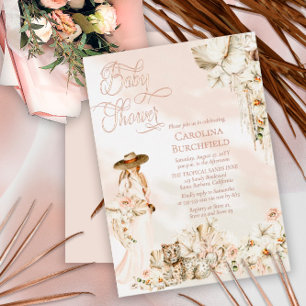 Invitation En Aluminium Baby Shower Bohème Fille au Léopard Tropical Flora
