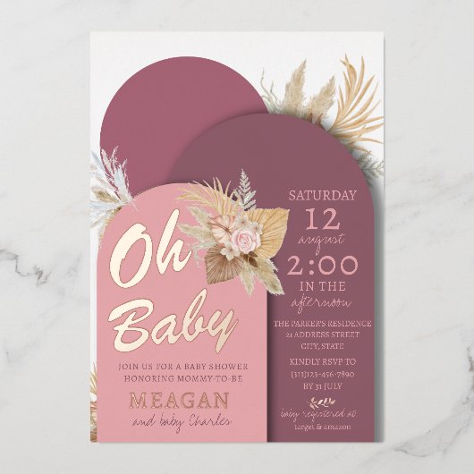 Invitation En Aluminium Baby shower Boho Dusty Rose rose mauve (Recto)