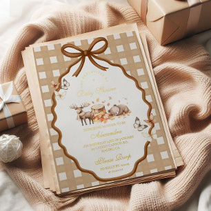 Invitation En Aluminium Baby Shower Bois Gingham Automne