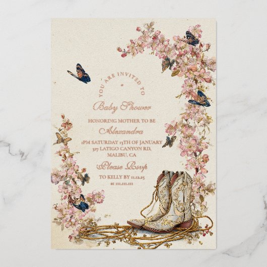 Invitation En Aluminium Baby shower Boots Boots Boho Cowgirl (Recto)