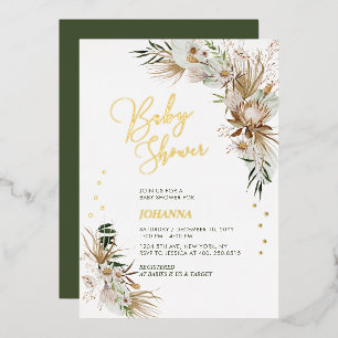 Invitation En Aluminium Baby shower botanique vert & or Boho