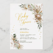 Invitation En Aluminium Baby shower botanique vert & or Boho (Recto)