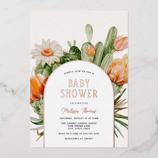 Invitation En Aluminium Baby shower Cactus Boho (Recto)