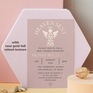 Invitation En Aluminium Baby shower Ciel Envoyé Ange Coeurs Rose Or