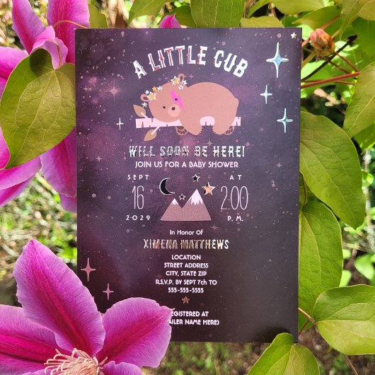 Invitation En Aluminium Baby shower Cosmic Cub Foil Stars