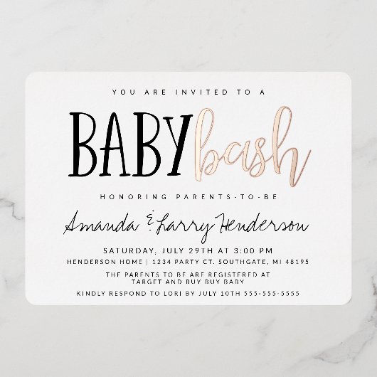 Invitation En Aluminium Baby shower Couples Bébé Bash (Recto)