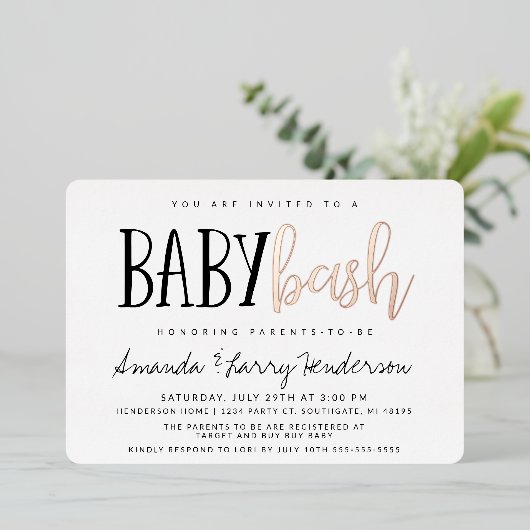 Invitation En Aluminium Baby shower Couples Bébé Bash (Debout devant)