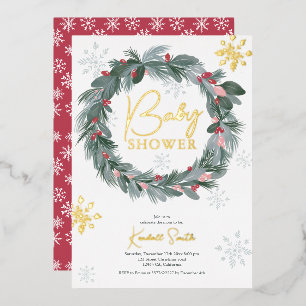 Invitation En Aluminium Baby shower couronne florale de Noël verte bleue r