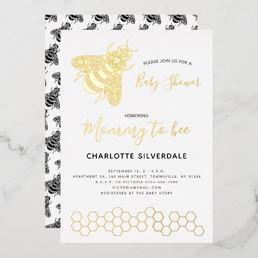 Invitation En Aluminium Baby shower d'abeilles (Recto/Verso)