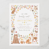 Invitation En Aluminium Baby shower d'animaux boisés brillants d'attente r (Recto)