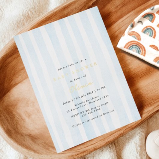 Invitation En Aluminium Baby shower d'aquarelle bleu minimal