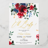 Invitation En Aluminium Baby shower d'aquarelle florale de la marine rouss (Recto)