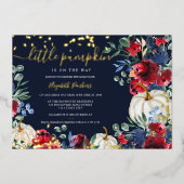 Invitation En Aluminium Baby shower d'automne de citrouille à fleurs borde (Recto)