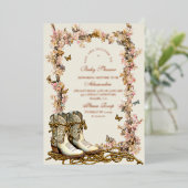 Invitation En Aluminium Baby shower de bottes rustiques pour fille à couet (Debout devant)